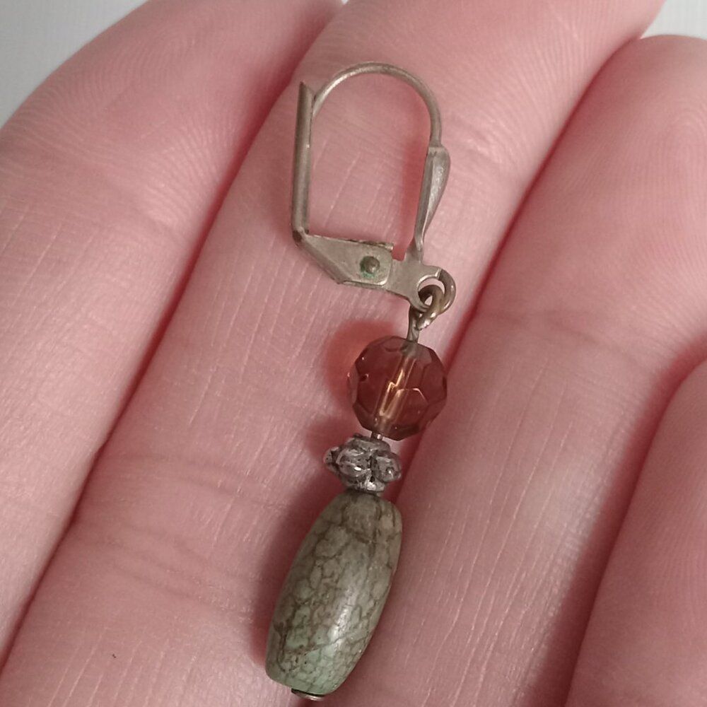Green and Brown Beaded Lightweight Lever Back Clasp Boho Dangle Drop Earrings - Picture 6 of 6